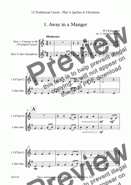 page one of 12 Traditional Carol Duets for B-flat Clarinet (or Trumpet or Cornet) and Alto Saxophone