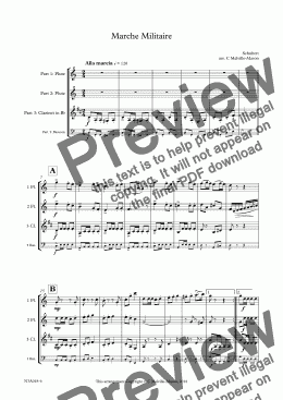 page one of Marche Militaire (2 Flutes and Clarinet in B-flat/Bassoon)