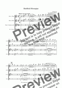 page one of Sheffield Hornpipe (2 Flutes and B-flat Clarinet/Bassoon)