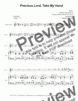 page one of Precious Lord, Take My Hand (Bb-Clarinet solo and Piano)