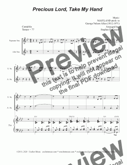 page one of Precious Lord, Take My Hand (Duet for Soprano and Alto Saxophone)