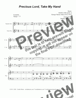 page one of Precious Lord, Take My Hand (Duet for Soprano and Tenor Saxophone)