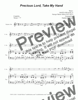 page one of Precious Lord, Take My Hand (Soprano Saxophone and Piano)