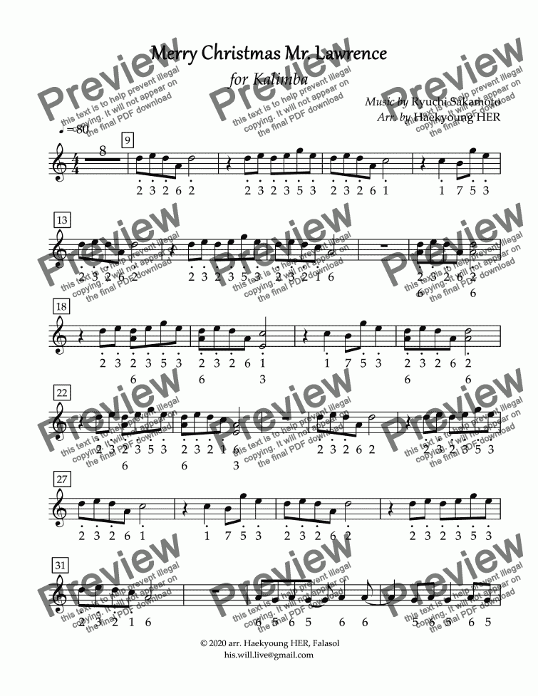 Merry christmas mr lawrence piano sheet