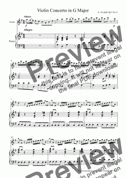 page one of Vivaldi Violin Concerto Op. 3 No. 3 for Violin and Piano