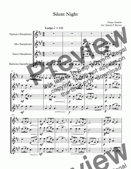 page one of Silent Night for Saxophone Quartet