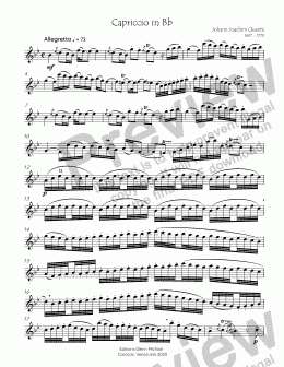 page one of Quantz Capriccio in Bb for Solo Flute