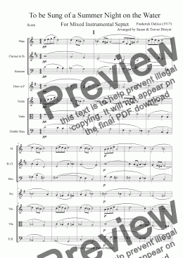 page one of To be Sung of a Summer Night on the Water - Delius - Score - Mixed Septet