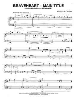 page one of Braveheart - Main Title (Piano Solo)