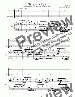 page one of My Spirit be Joyful for Two Trumpets and Piano