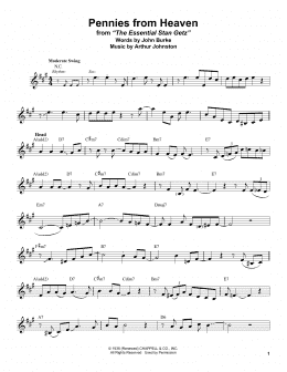 page one of Pennies From Heaven (Alto Sax Transcription)