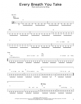 page one of Every Breath You Take (Easy Bass Tab)