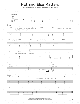 page one of Nothing Else Matters (Easy Bass Tab)