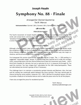 page one of Symphony No. 88 Finale (4th Movement) for Clarinet Quartet