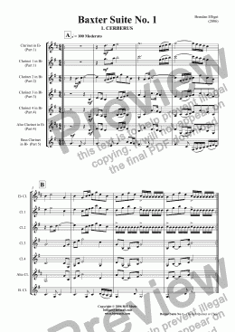 page one of Baxter Suite No. 1 - Clarinet Quintet or Choir
