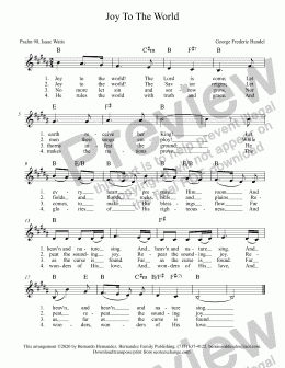 page one of Joy To The World - Lowered to the Key of B w/Chords for Keyboard & Guitar