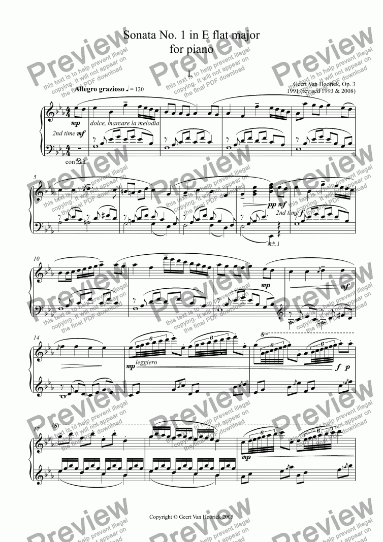 page one of Sonata No. 1 in E flat major for piano, Op. 3 - I. Allegro grazioso