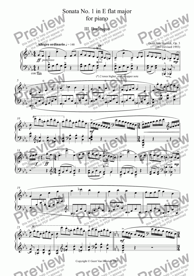 page one of Sonata No. 1 in E flat major for piano, Op. 3 - III. Burlesque