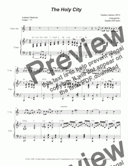 page one of The Holy City (Tenor Saxophone and Piano)
