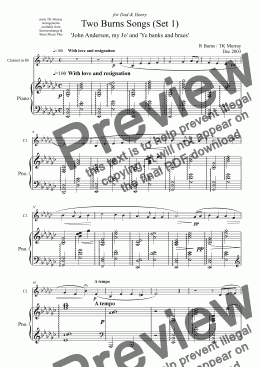page one of Burns Songs Set 1 - Clarinet & Piano - TK Murray