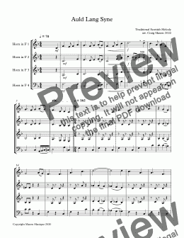 page one of Auld Lang Syne (horn quartet)