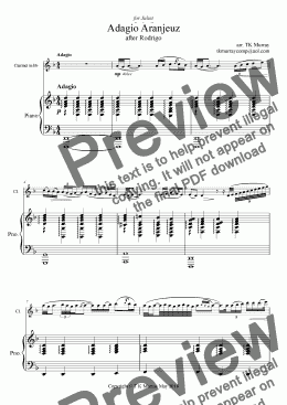 page one of Adagio Aranjeuz  - Clarinet in Bb & Piano - TK Murray after Rodrigo