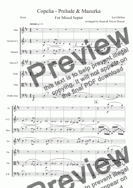 page one of Copelia - Prelude & Mazurka - Score - Mixed Septet
