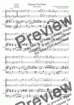 page one of Kansas City Kitty - Swing Tune - 2 Cellos & Piano - arr. TK Murray
