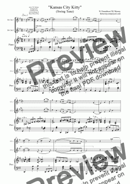 page one of Kansas City Kitty - Swing Tune - 2 Clarinets & Piano - arr. TK Murray