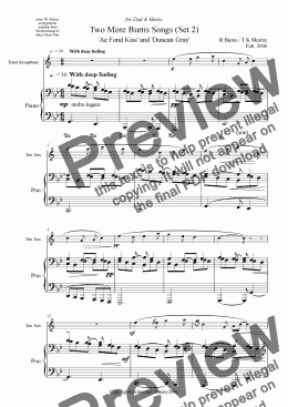 page one of Burns Songs Set 2 - Tenor Saxophone & Piano - TK Murray