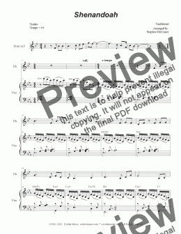 page one of Shenandoah (French Horn solo and Piano)