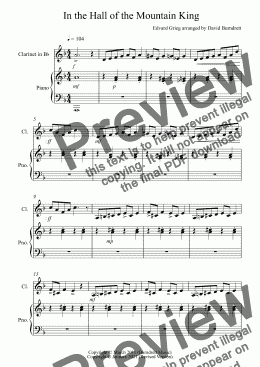 page one of In the Hall of the Mountain King for Clarinet and Piano