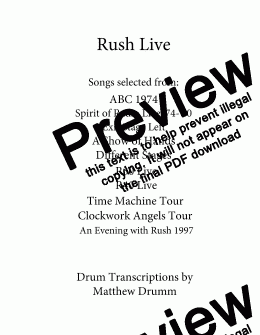 page one of Rush Live (song pack)