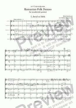 page one of Romanian Folk Dances - Wind Quintet version