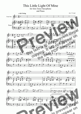 page one of This Little Light of Mine for Tenor Saxophone and Piano