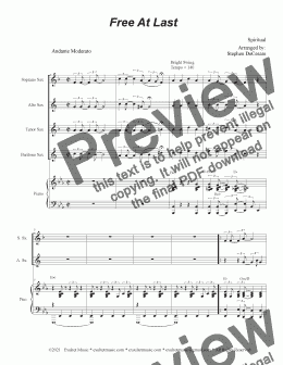 page one of Free At Last (Saxophone Quartet and Piano)
