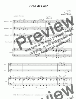 page one of Free At Last (Clarinet Choir and Piano)