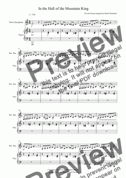 page one of In the Hall of the Mountain King for Tenor Saxophone and Piano