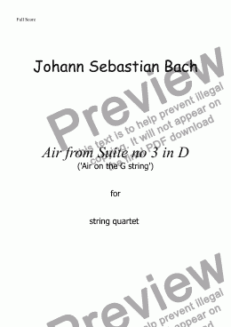 page one of Bach - Air on the G string (Suite no 3 in D)  for string quartet