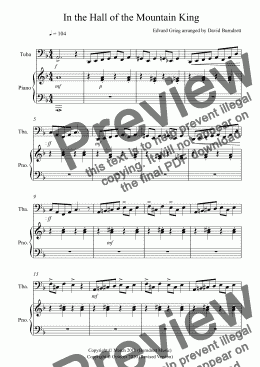 page one of In the Hall of the Mountain King for Tuba and Piano
