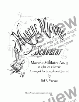 page one of Marche Militaire No. 3 in E-flat (D. 733) for Saxophone Quartet