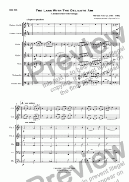 page one of The Lass With The Delicate Air - Clarinet Duet with Strings