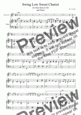 page one of Swing Low Sweet Chariot for Solo Horn in Eb and Piano