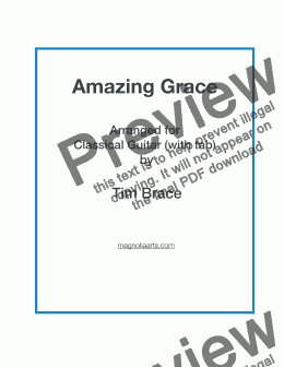 page one of Amazing Grace - arranged for guitar + tab