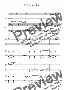page one of "Helen's Meadow" A Modern Jig for Flute Duet and Piano