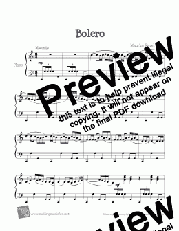 page one of bolero Ravel EASY PIANO VERSION