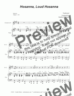 page one of Hosanna, Loud Hosanna (Bb-Clarinet solo - Piano accompaniment)