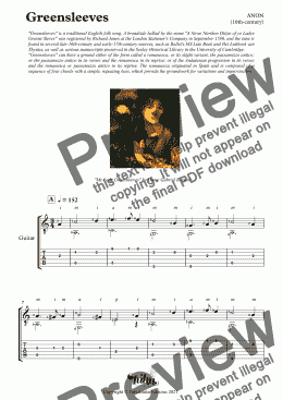 page one of ANON - Greensleeves (NOTATION EN + TAB)