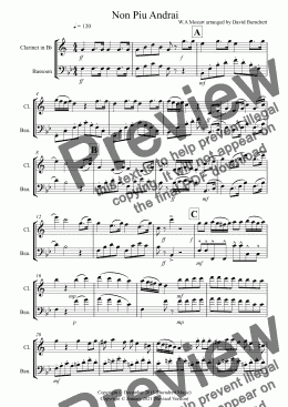 page one of Non Piu Andrai for Clarinet and Bassoon Duet