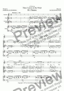 page one of Flames (for soprano, flute, clarinet, piano)